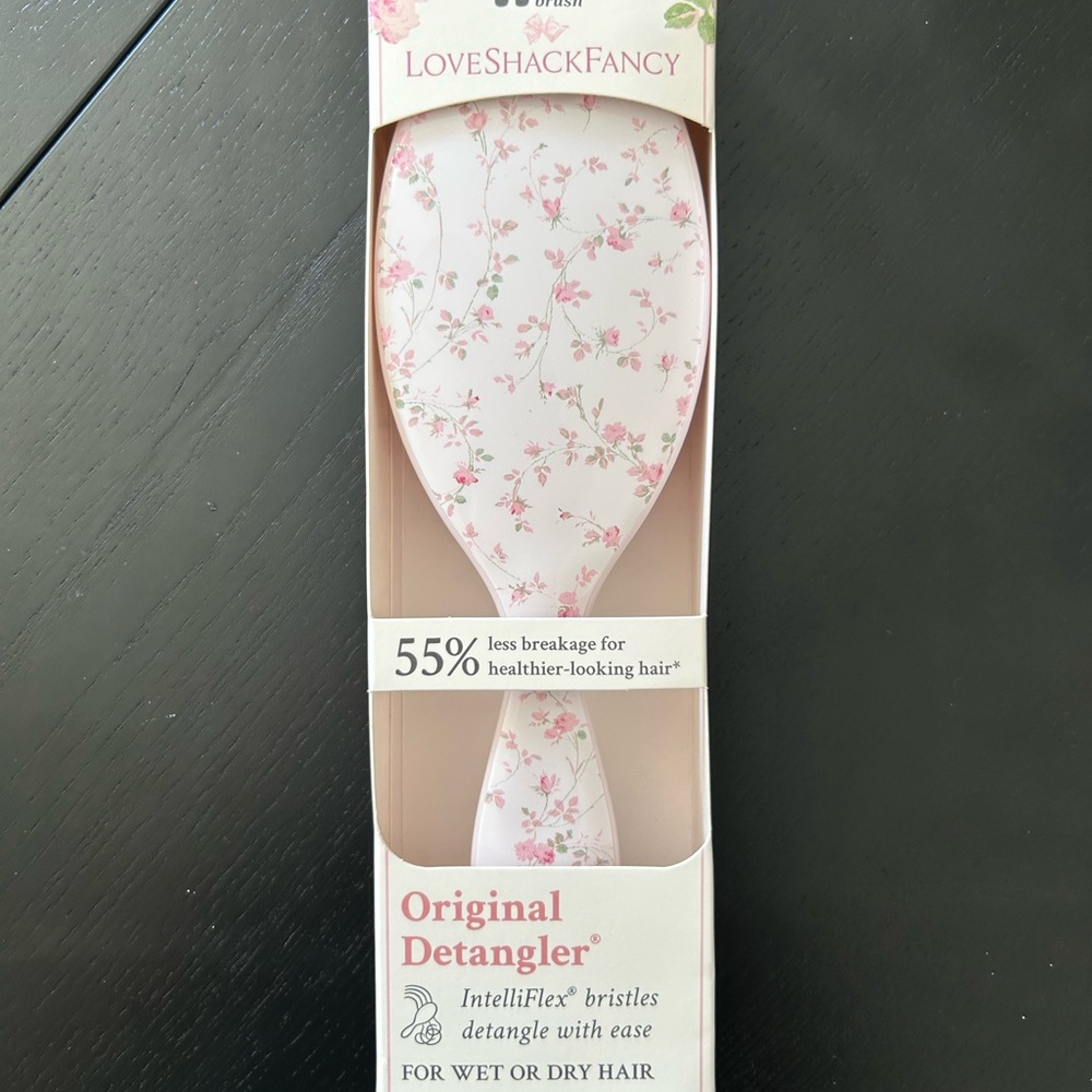 LoveShackFancy Pink Floral Detangler Brush - English Ivy